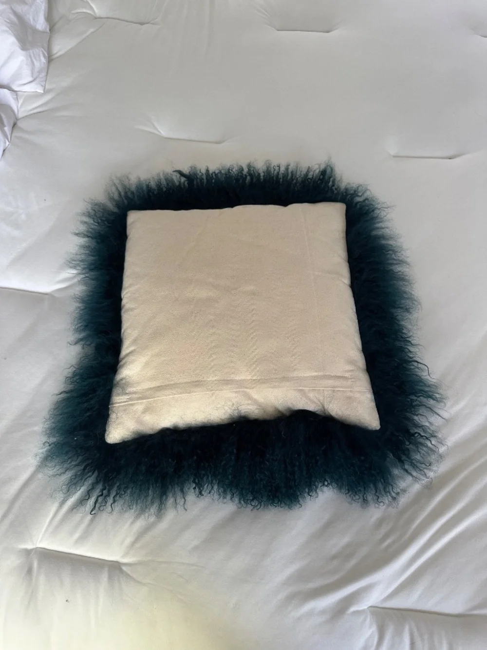 West Elm Mongolian Lamb Pillow Cover With Pillow Insert - Teal